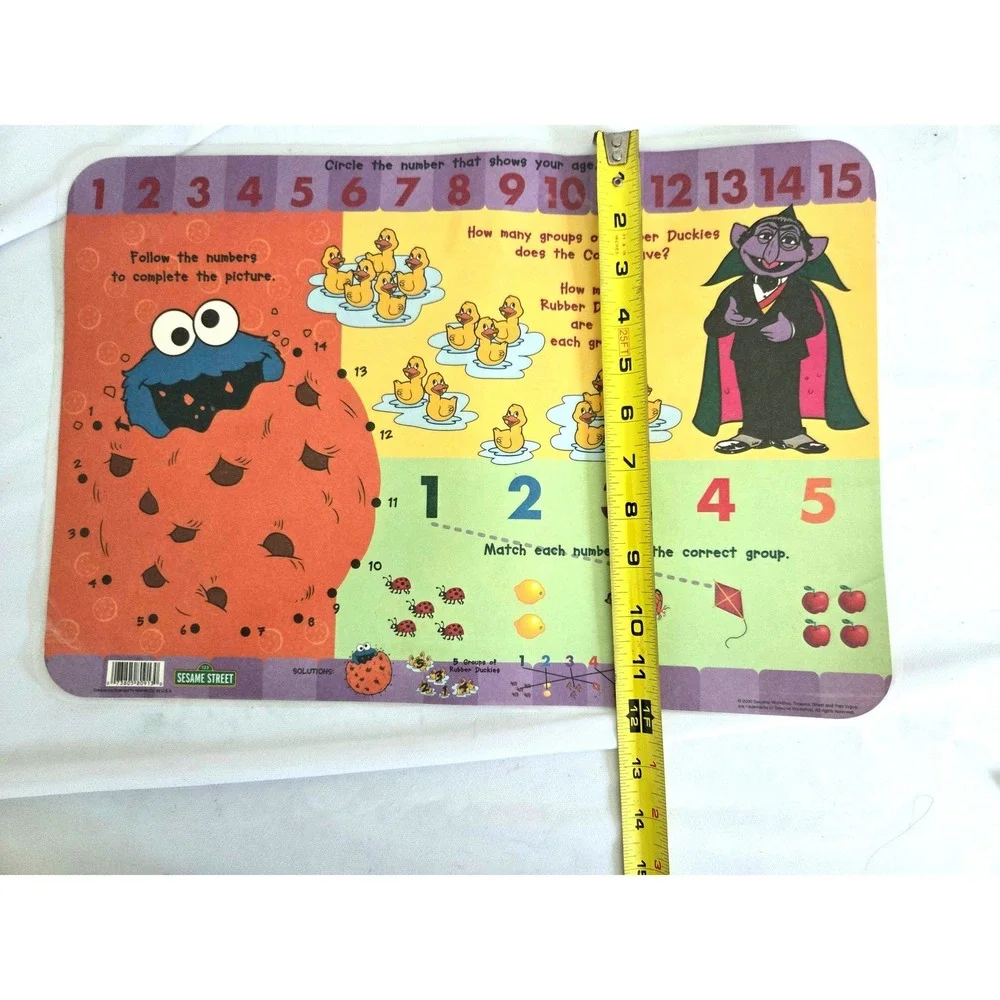 Vintage 2000 Sesame Street Reversible Kids Placemat Elmo Cookie Monster Big Bird
